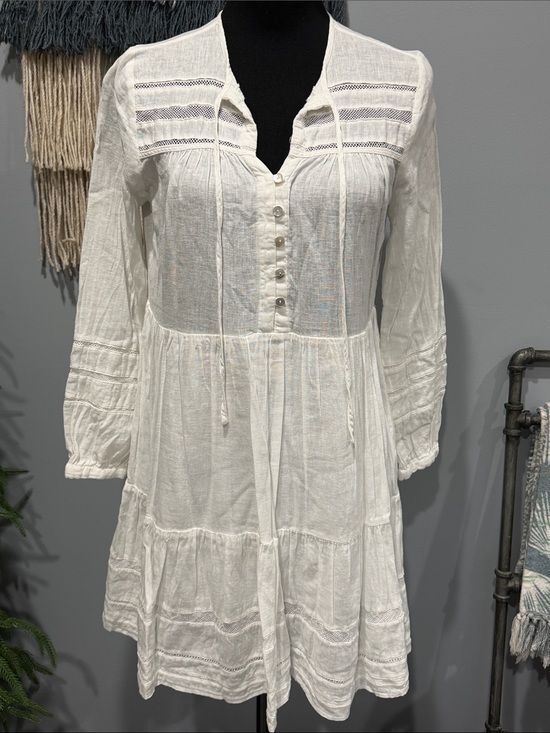 Rails Dresses & Skirts - Rails White Linen Blend Boho Mini Dress XS | Lace Trim Peasant Beach Cover Up